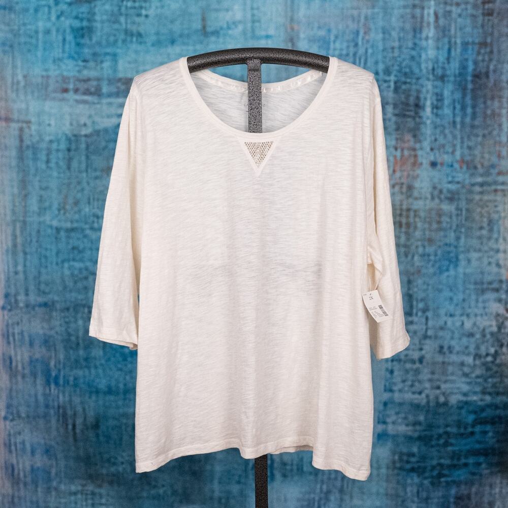 Catherines 100% Cotton Embellished Top Size 2X Cream Ivory Casual Basic Capsule